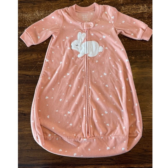 Carter's Other - Carters Pink Fleece Sleep Sack‎ 0 3 Months Bunny Hearts Sleep Sack